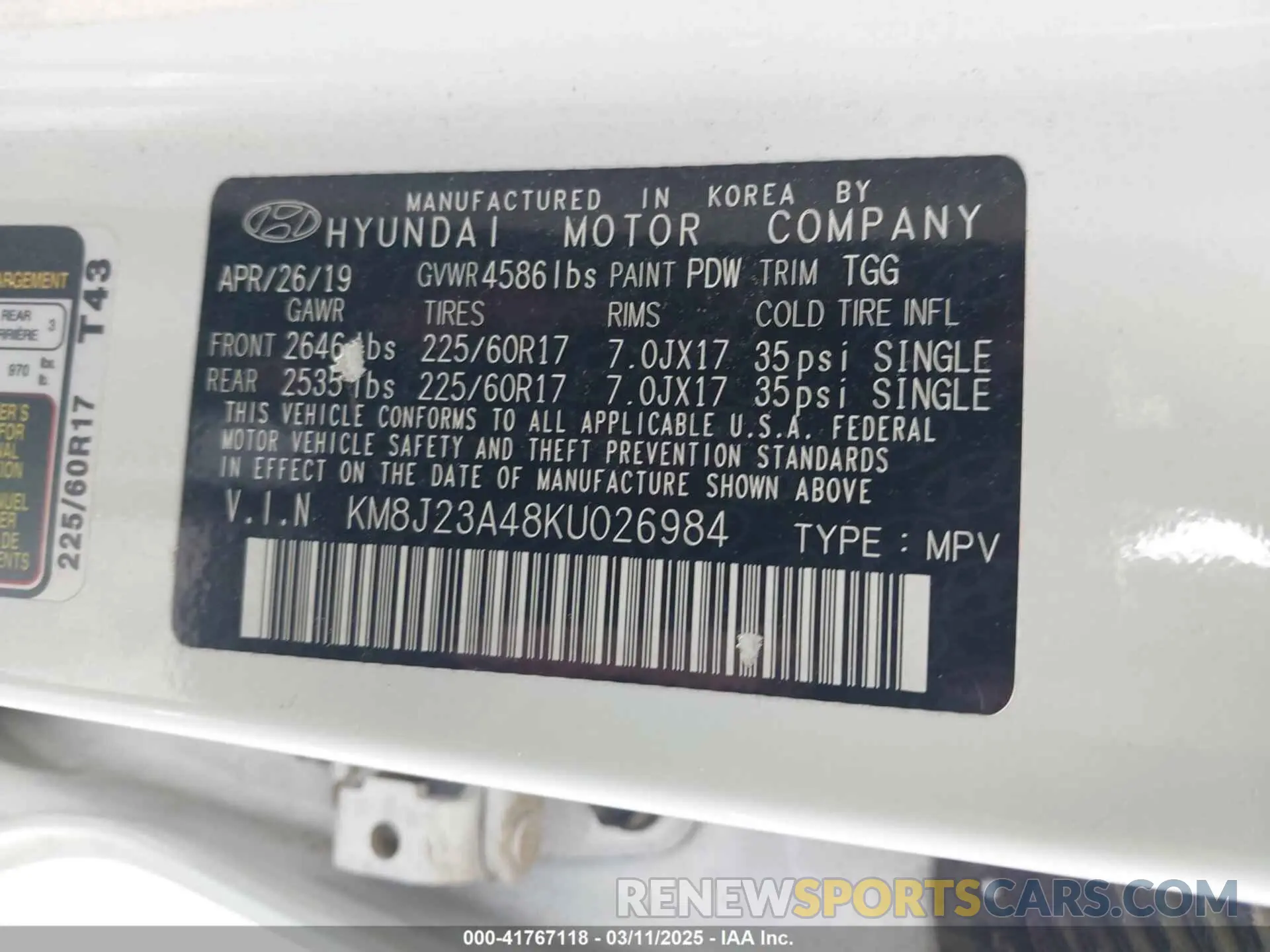 9 Photograph of a damaged car KM8J23A48KU026984 HYUNDAI TUCSON 2019