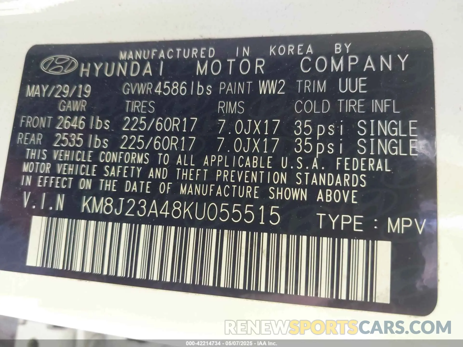 9 Photograph of a damaged car KM8J23A48KU055515 HYUNDAI TUCSON 2019