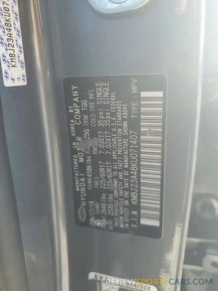 13 Photograph of a damaged car KM8J23A48KU071407 HYUNDAI TUCSON 2019