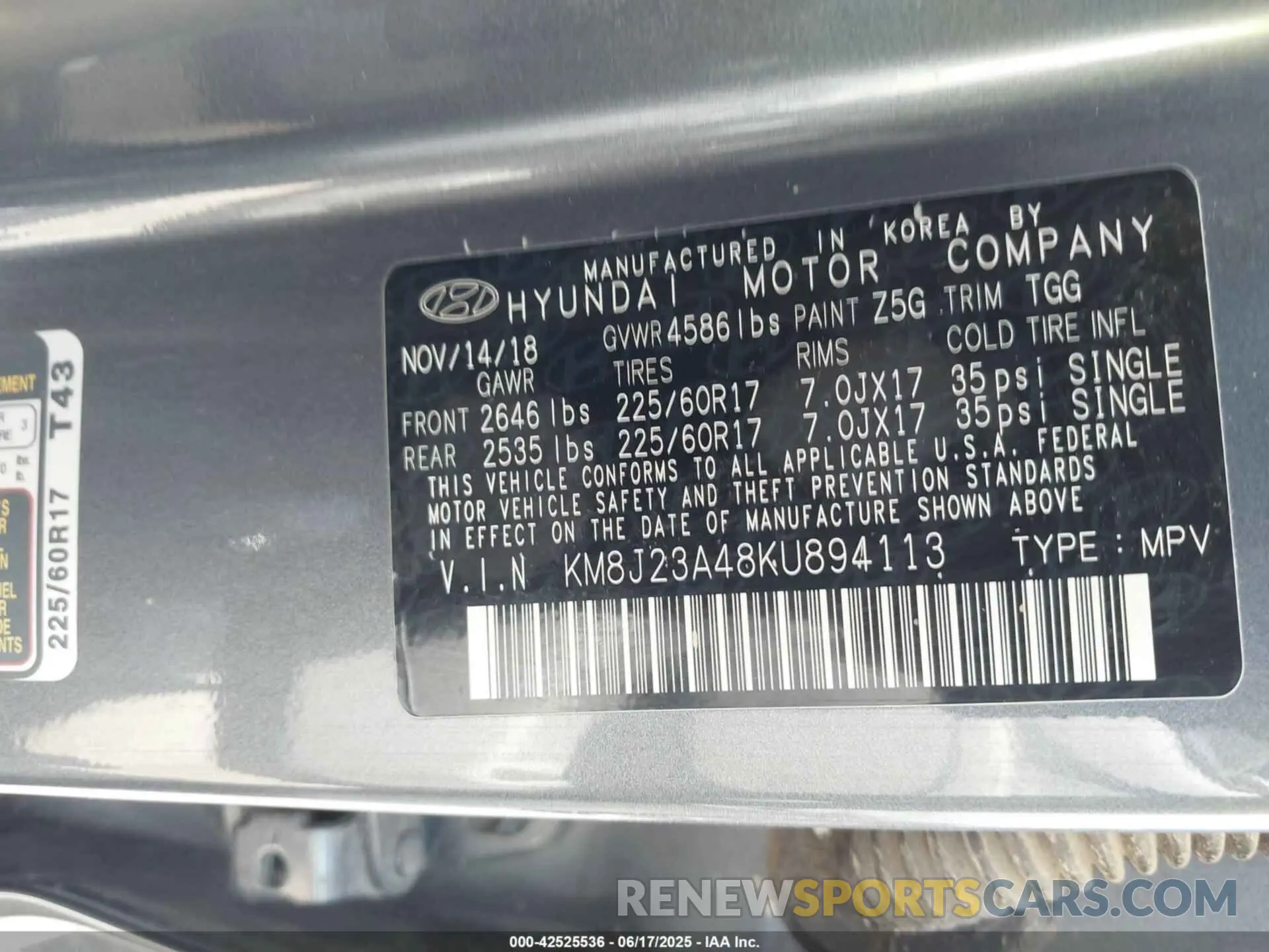 9 Photograph of a damaged car KM8J23A48KU894113 HYUNDAI TUCSON 2019