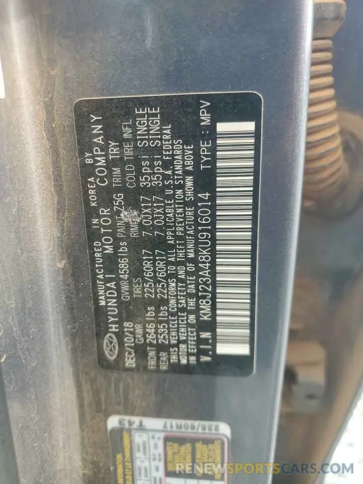 13 Photograph of a damaged car KM8J23A48KU916014 HYUNDAI TUCSON 2019