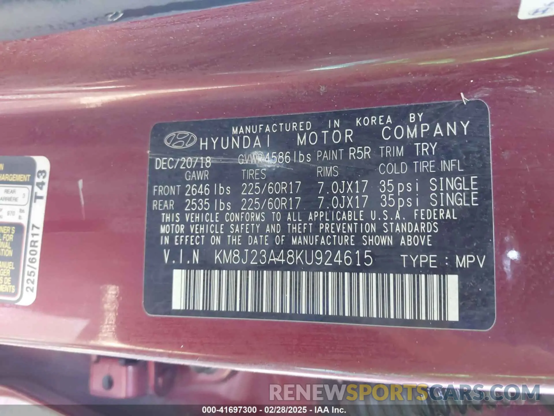 9 Photograph of a damaged car KM8J23A48KU924615 HYUNDAI TUCSON 2019