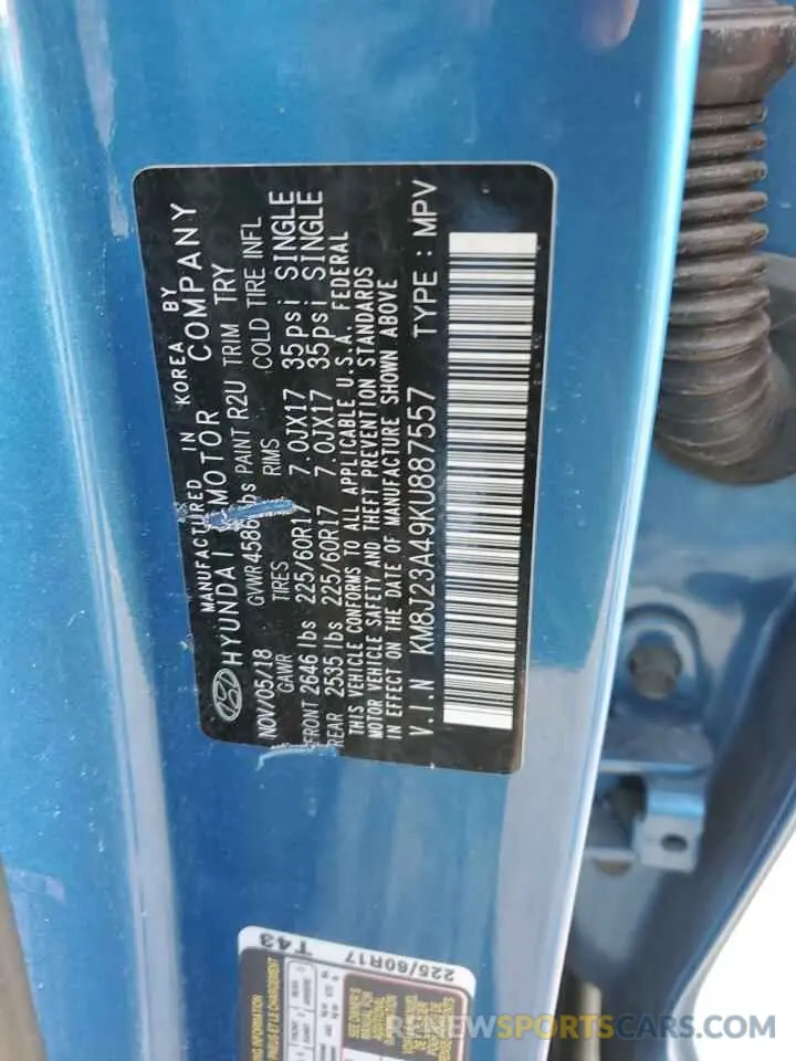 13 Photograph of a damaged car KM8J23A49KU887557 HYUNDAI TUCSON 2019