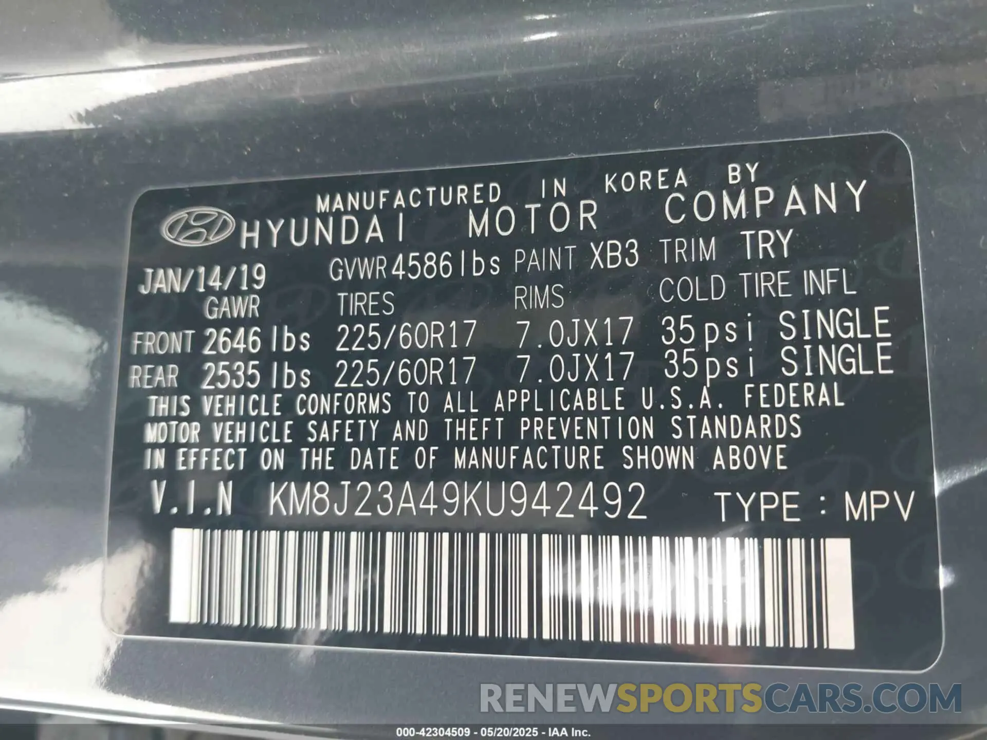 9 Photograph of a damaged car KM8J23A49KU942492 HYUNDAI TUCSON 2019