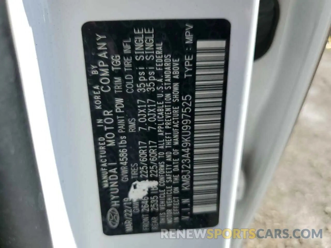 14 Photograph of a damaged car KM8J23A49KU997525 HYUNDAI TUCSON 2019