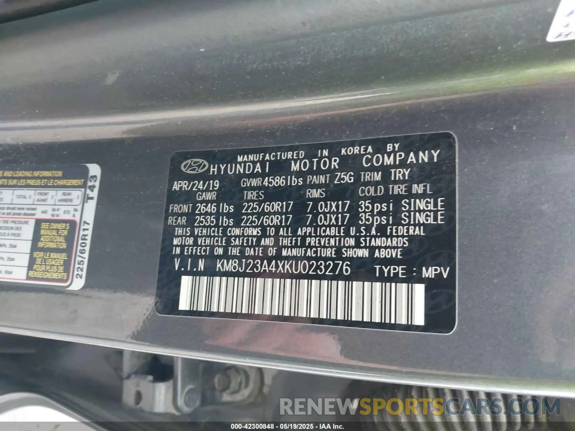 9 Photograph of a damaged car KM8J23A4XKU023276 HYUNDAI TUCSON 2019