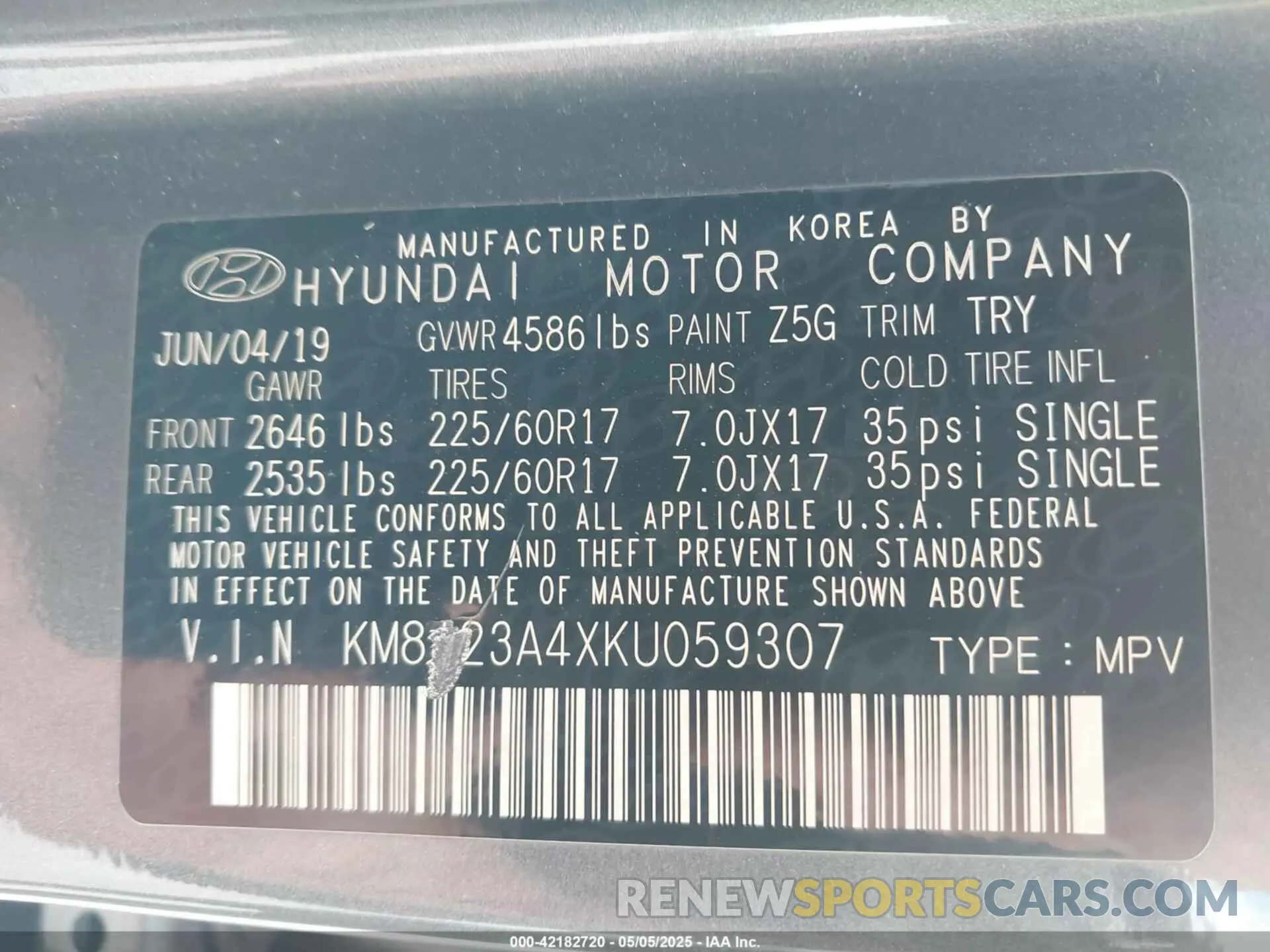 9 Photograph of a damaged car KM8J23A4XKU059307 HYUNDAI TUCSON 2019