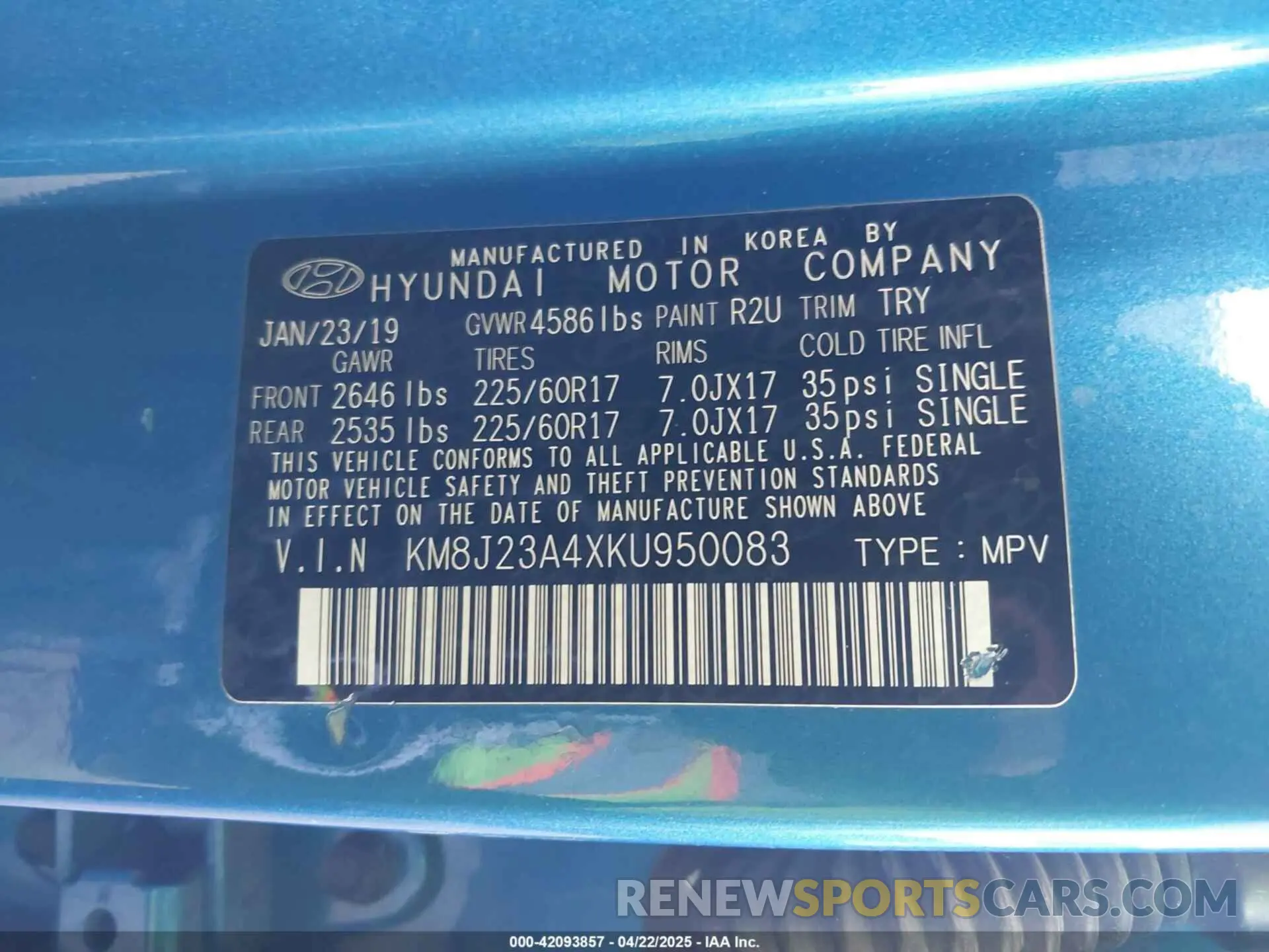 9 Photograph of a damaged car KM8J23A4XKU950083 HYUNDAI TUCSON 2019