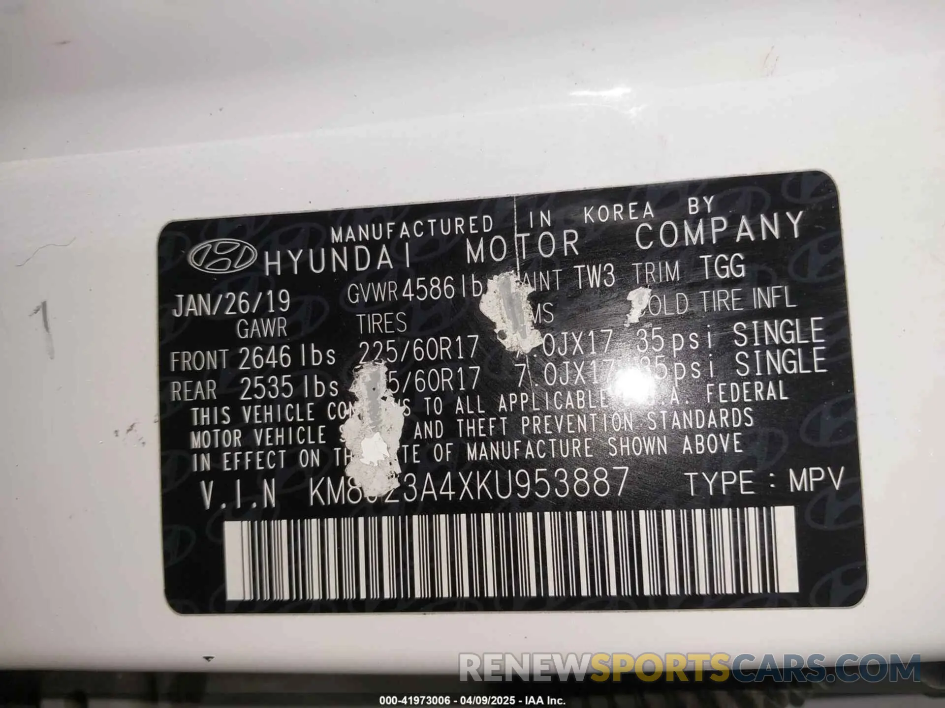 18 Photograph of a damaged car KM8J23A4XKU953887 HYUNDAI TUCSON 2019
