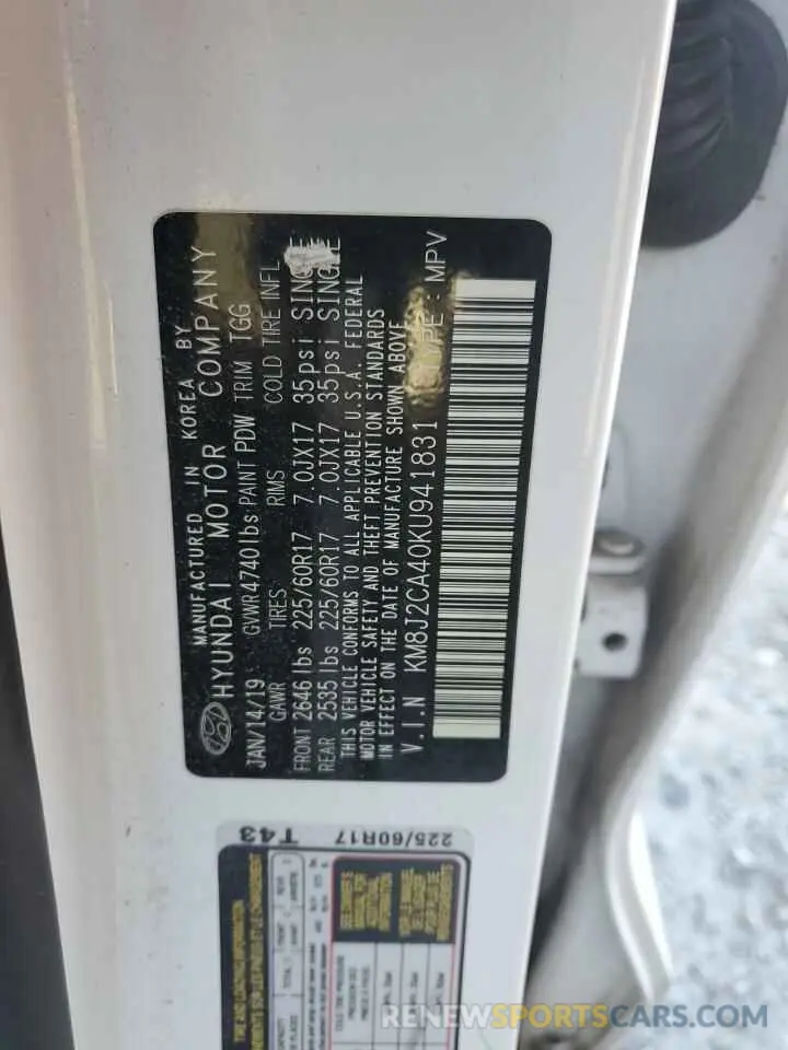 13 Photograph of a damaged car KM8J2CA40KU941831 HYUNDAI TUCSON 2019