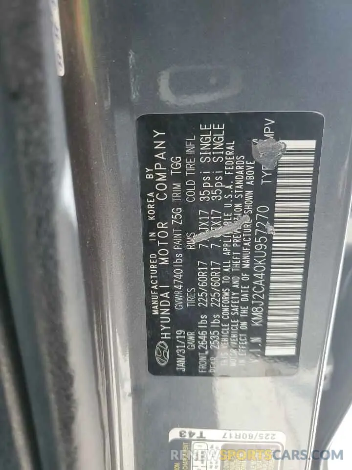 12 Photograph of a damaged car KM8J2CA40KU957270 HYUNDAI TUCSON 2019