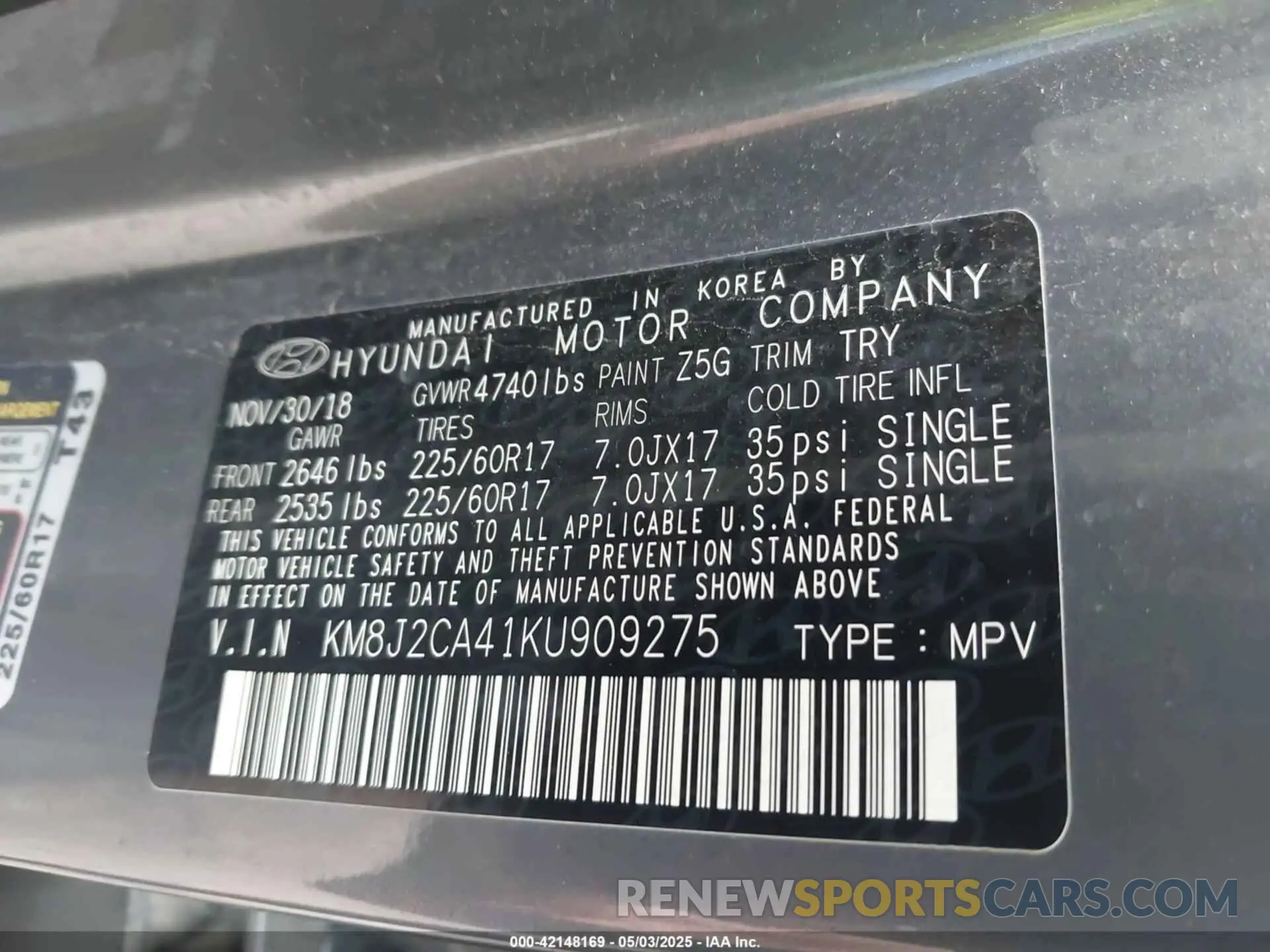 9 Photograph of a damaged car KM8J2CA41KU909275 HYUNDAI TUCSON 2019