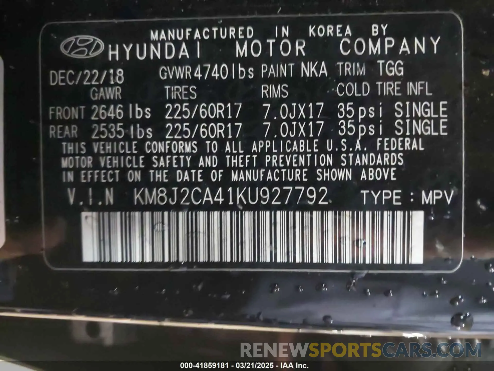 9 Photograph of a damaged car KM8J2CA41KU927792 HYUNDAI TUCSON 2019