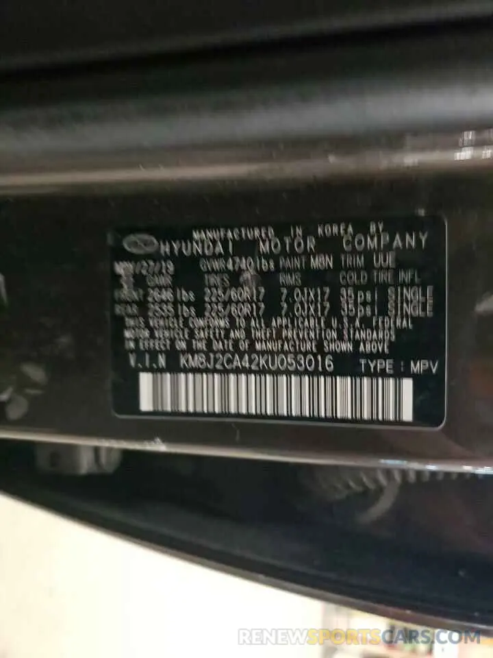13 Photograph of a damaged car KM8J2CA42KU053016 HYUNDAI TUCSON 2019