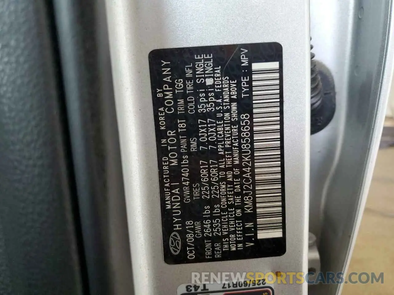 13 Photograph of a damaged car KM8J2CA42KU858658 HYUNDAI TUCSON 2019