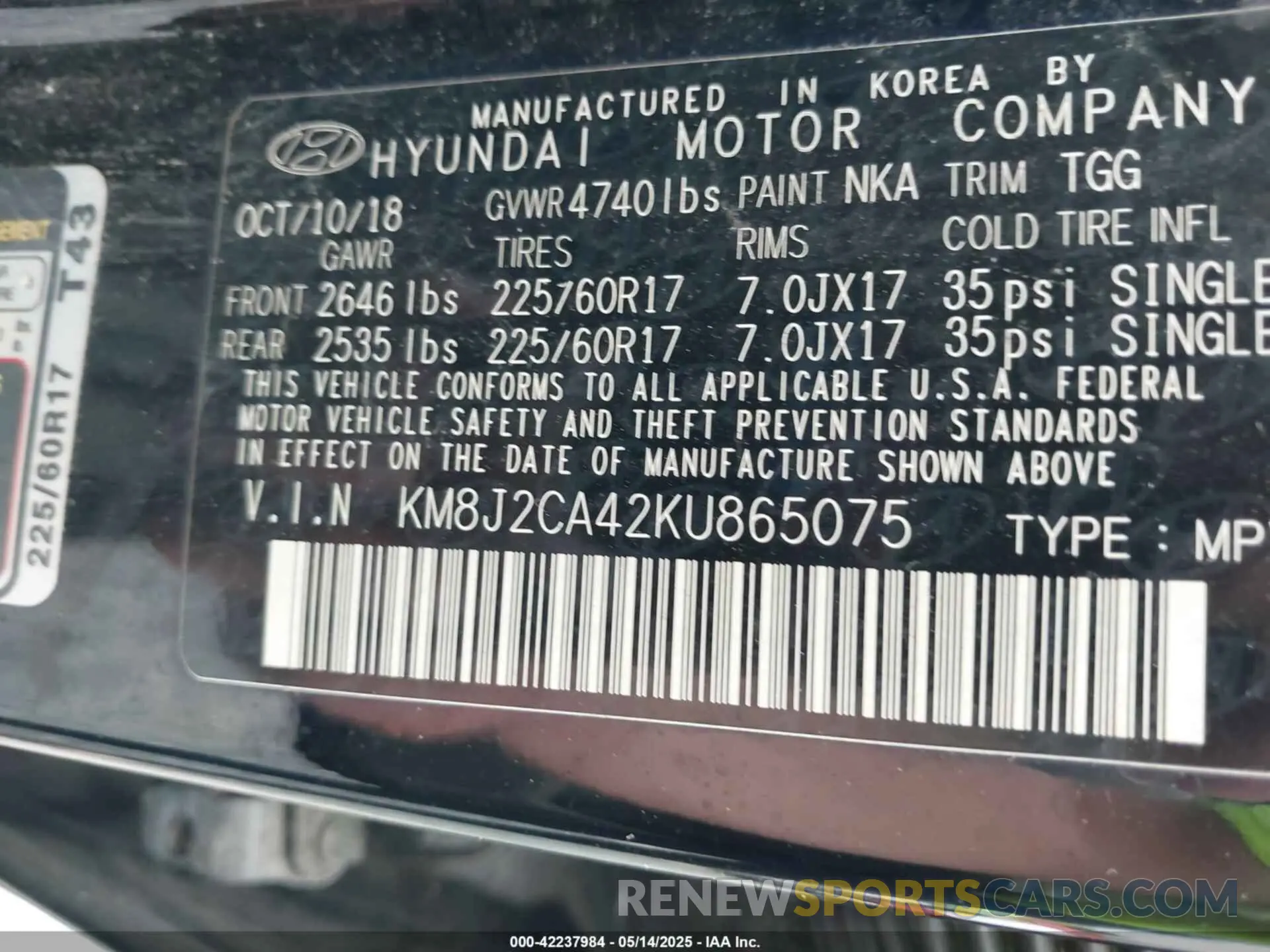 9 Photograph of a damaged car KM8J2CA42KU865075 HYUNDAI TUCSON 2019