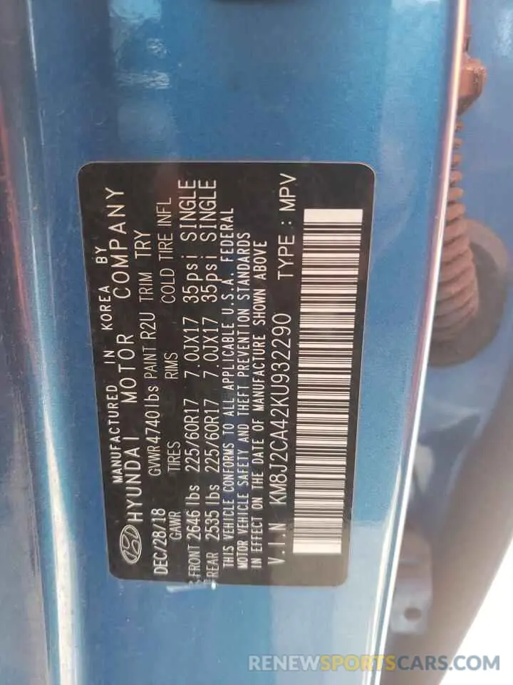 12 Photograph of a damaged car KM8J2CA42KU932290 HYUNDAI TUCSON 2019