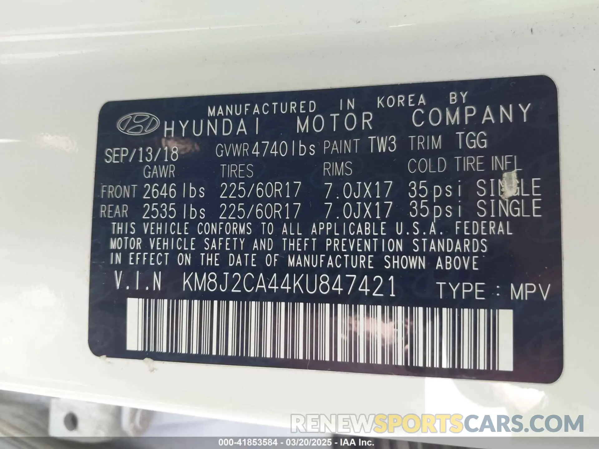 9 Photograph of a damaged car KM8J2CA44KU847421 HYUNDAI TUCSON 2019