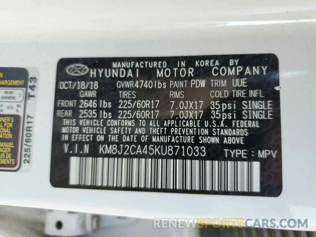 13 Photograph of a damaged car KM8J2CA45KU871033 HYUNDAI TUCSON 2019