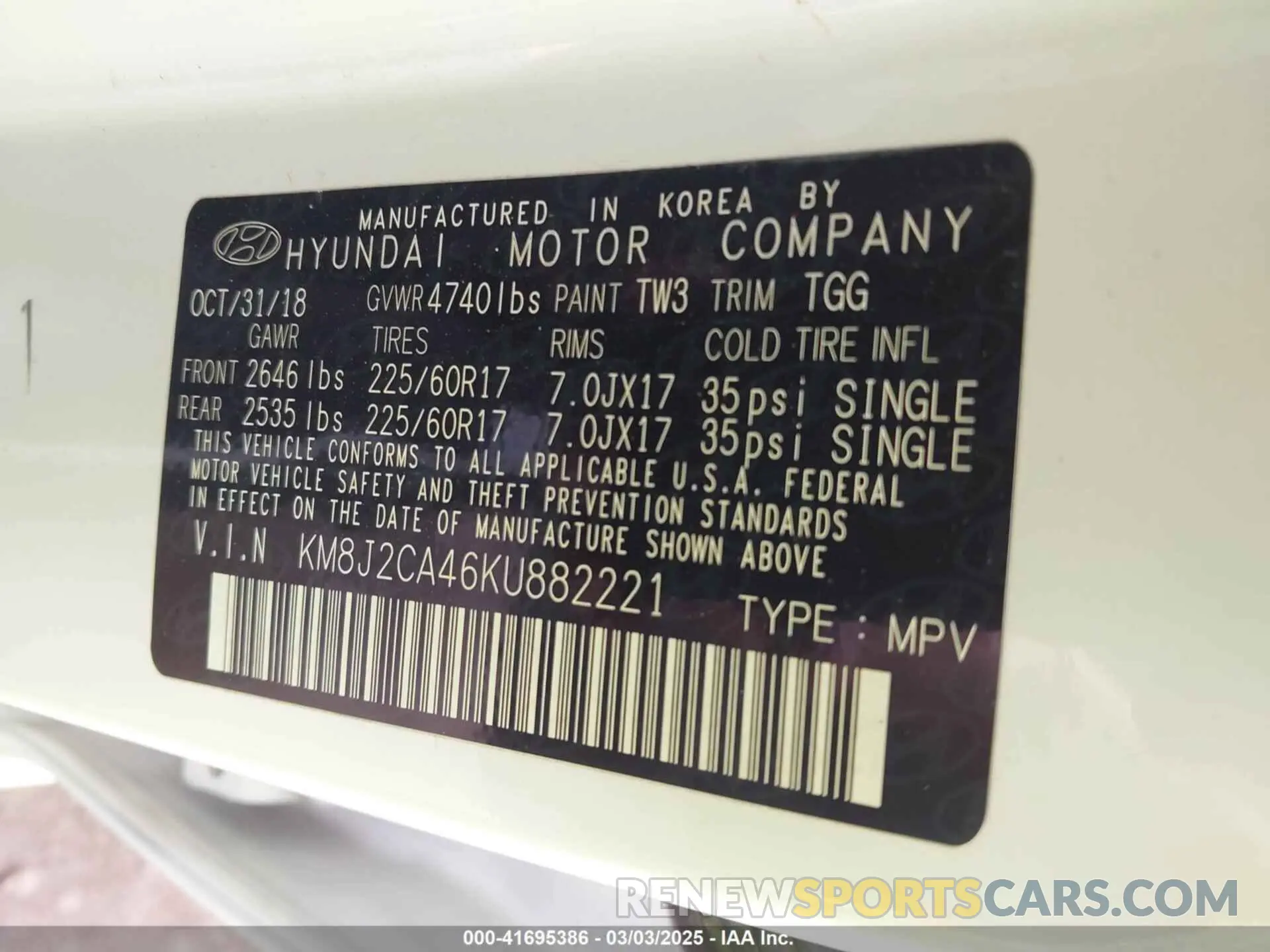 9 Photograph of a damaged car KM8J2CA46KU882221 HYUNDAI TUCSON 2019
