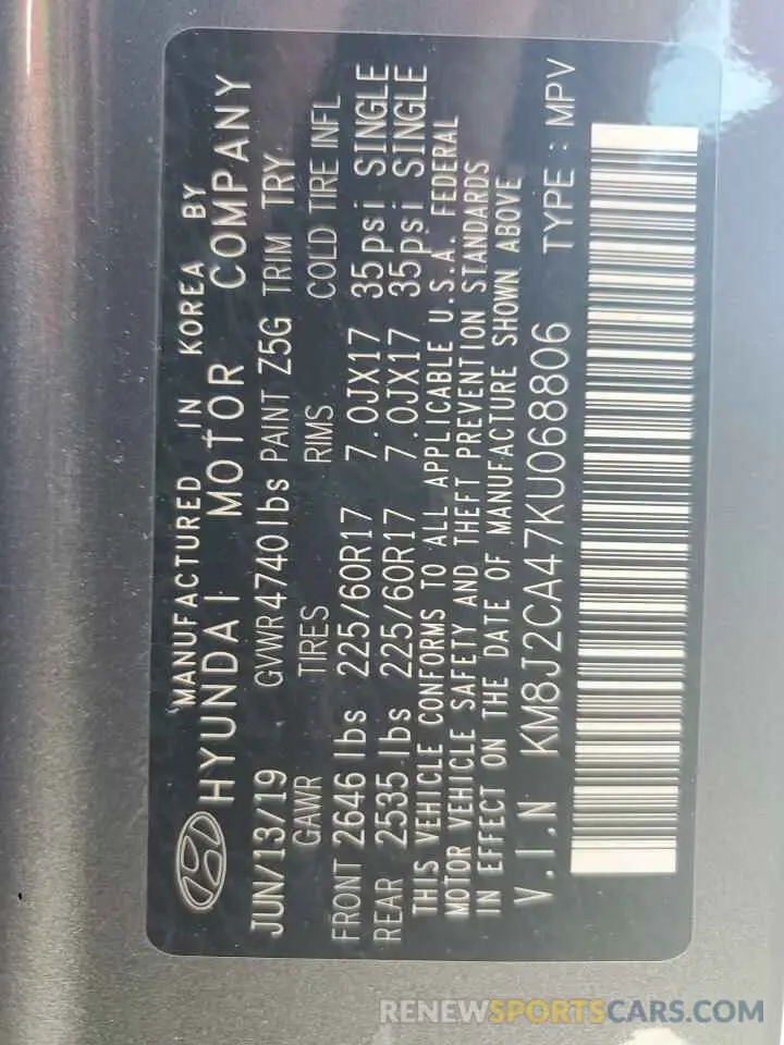 15 Photograph of a damaged car KM8J2CA47KU068806 HYUNDAI TUCSON 2019