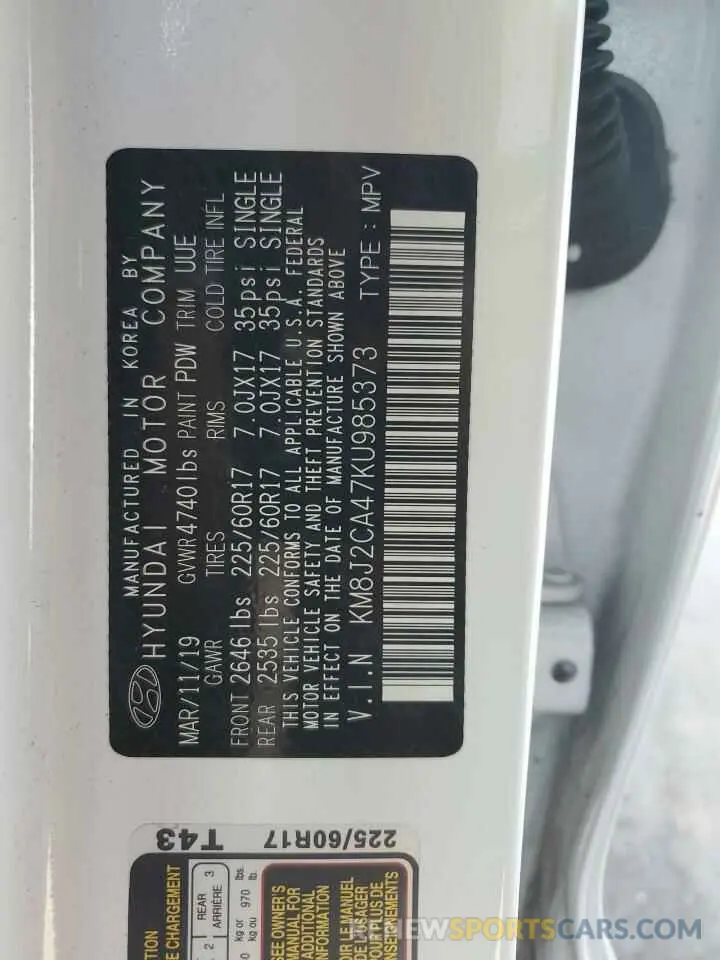 15 Photograph of a damaged car KM8J2CA47KU985373 HYUNDAI TUCSON 2019
