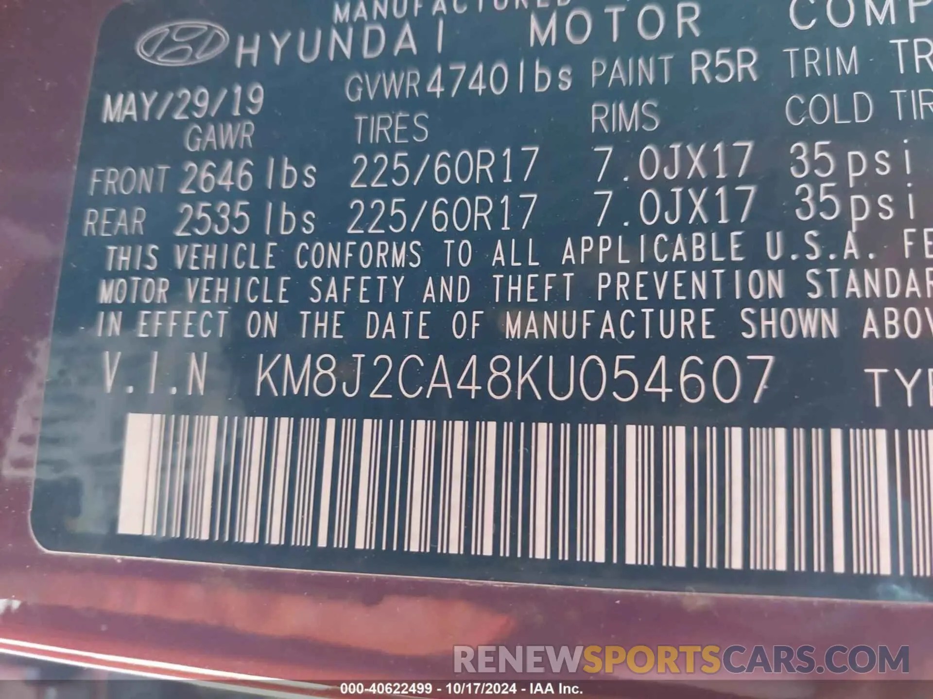 9 Photograph of a damaged car KM8J2CA48KU054607 HYUNDAI TUCSON 2019