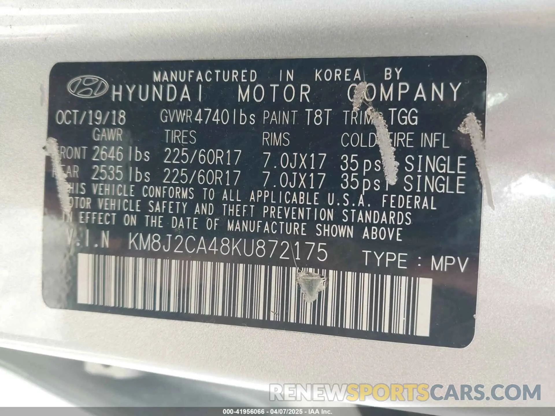 9 Photograph of a damaged car KM8J2CA48KU872175 HYUNDAI TUCSON 2019