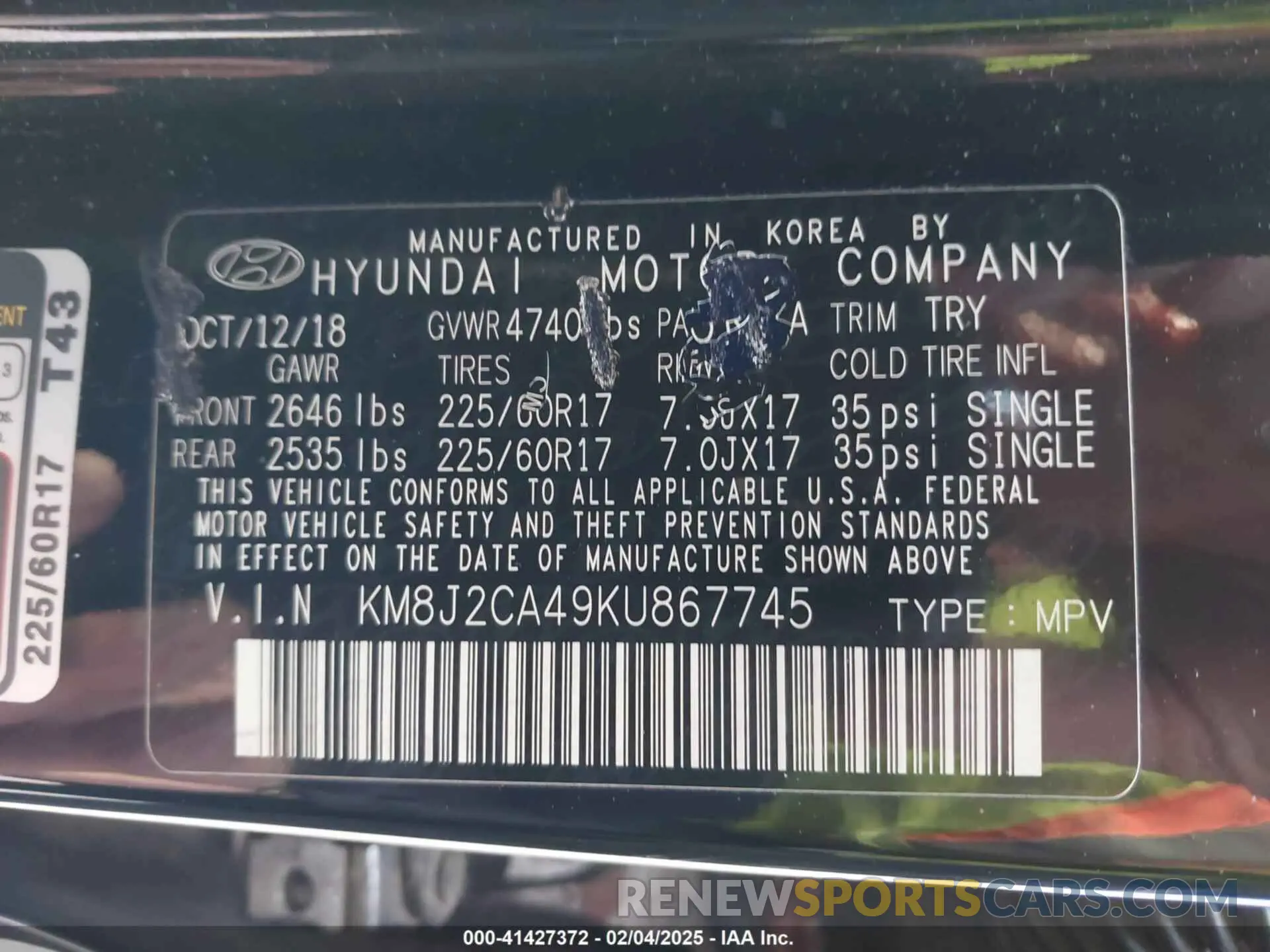 9 Photograph of a damaged car KM8J2CA49KU867745 HYUNDAI TUCSON 2019