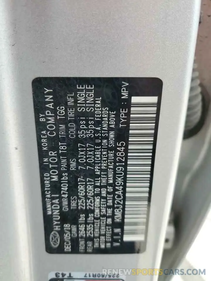 13 Photograph of a damaged car KM8J2CA49KU912845 HYUNDAI TUCSON 2019