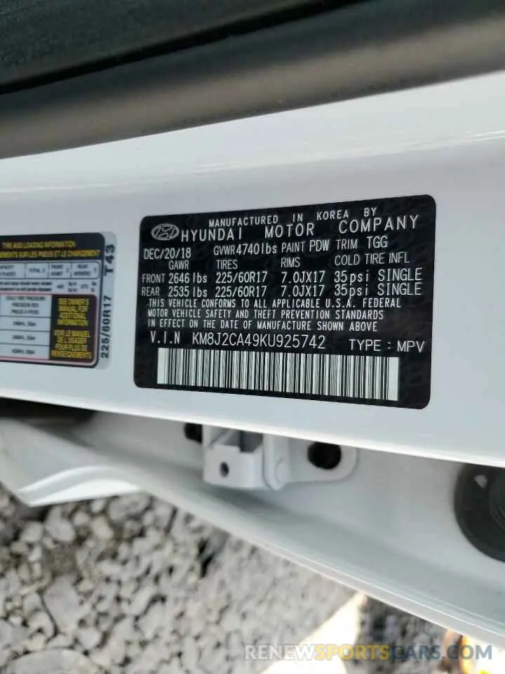 13 Photograph of a damaged car KM8J2CA49KU925742 HYUNDAI TUCSON 2019