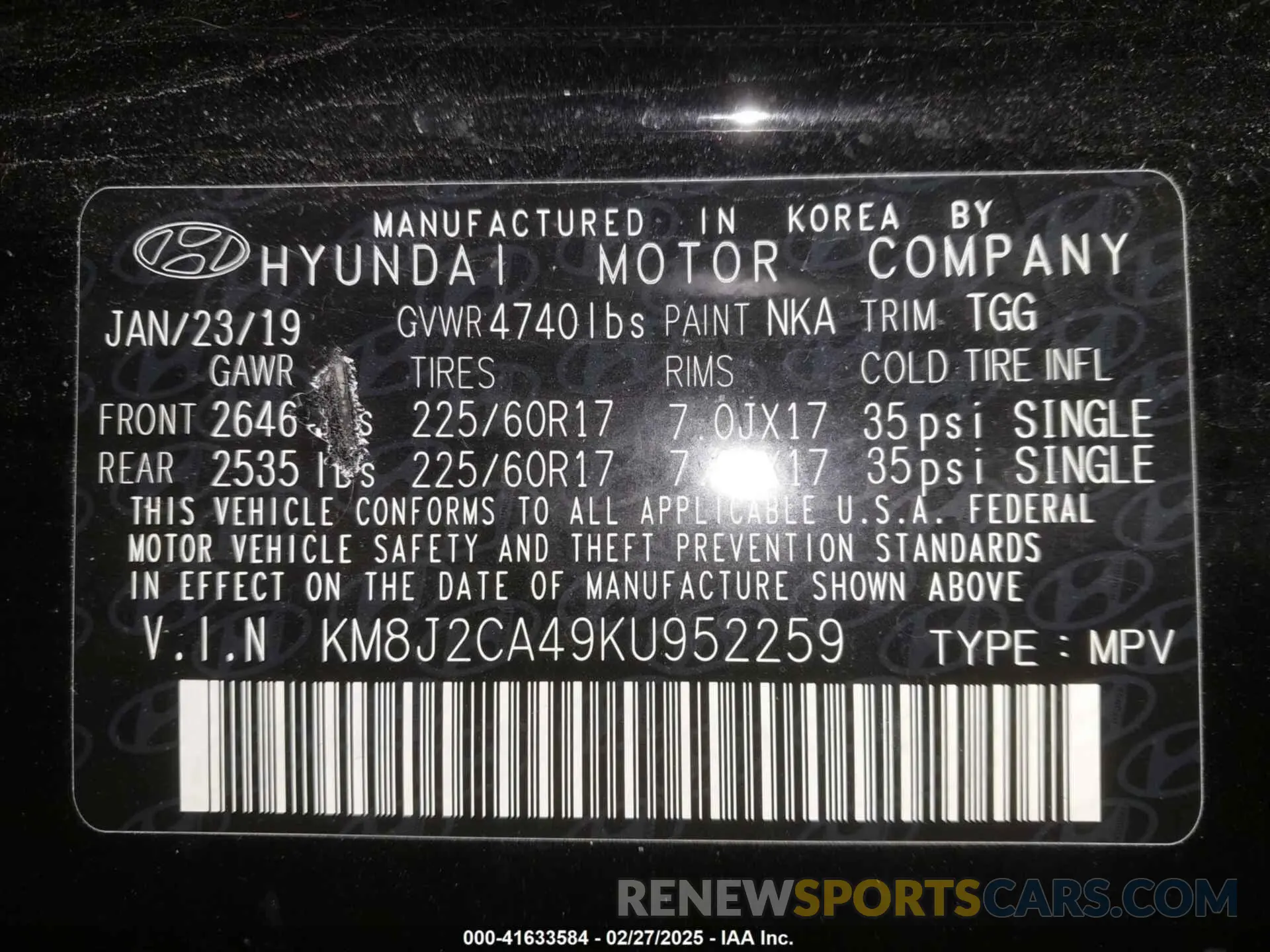 9 Photograph of a damaged car KM8J2CA49KU952259 HYUNDAI TUCSON 2019