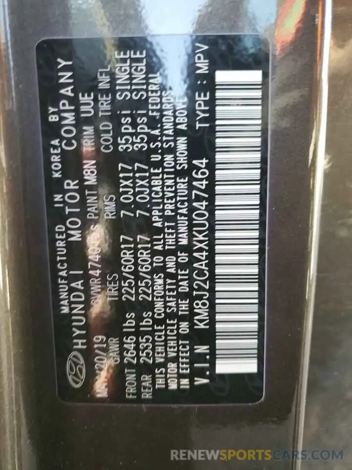 13 Photograph of a damaged car KM8J2CA4XKU047464 HYUNDAI TUCSON 2019
