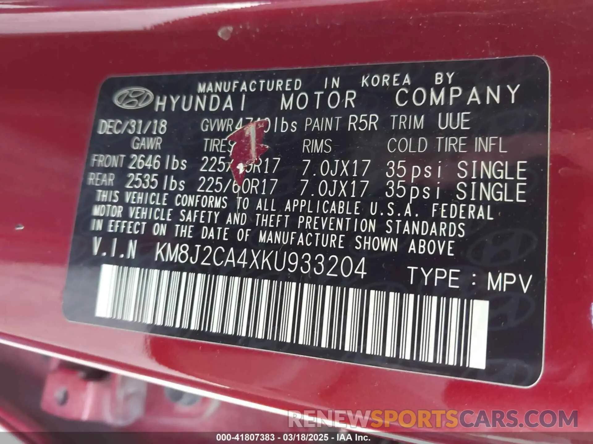 9 Photograph of a damaged car KM8J2CA4XKU933204 HYUNDAI TUCSON 2019