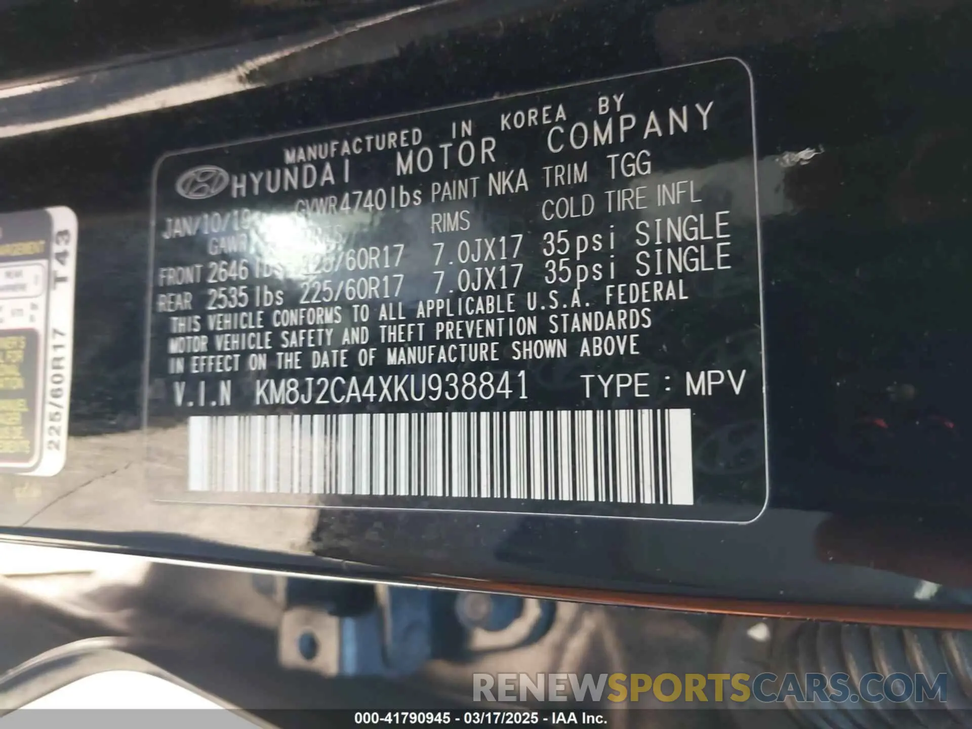 9 Photograph of a damaged car KM8J2CA4XKU938841 HYUNDAI TUCSON 2019