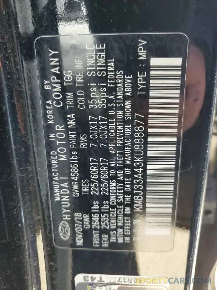 12 Photograph of a damaged car KM8J33A43KU888877 HYUNDAI TUCSON 2019