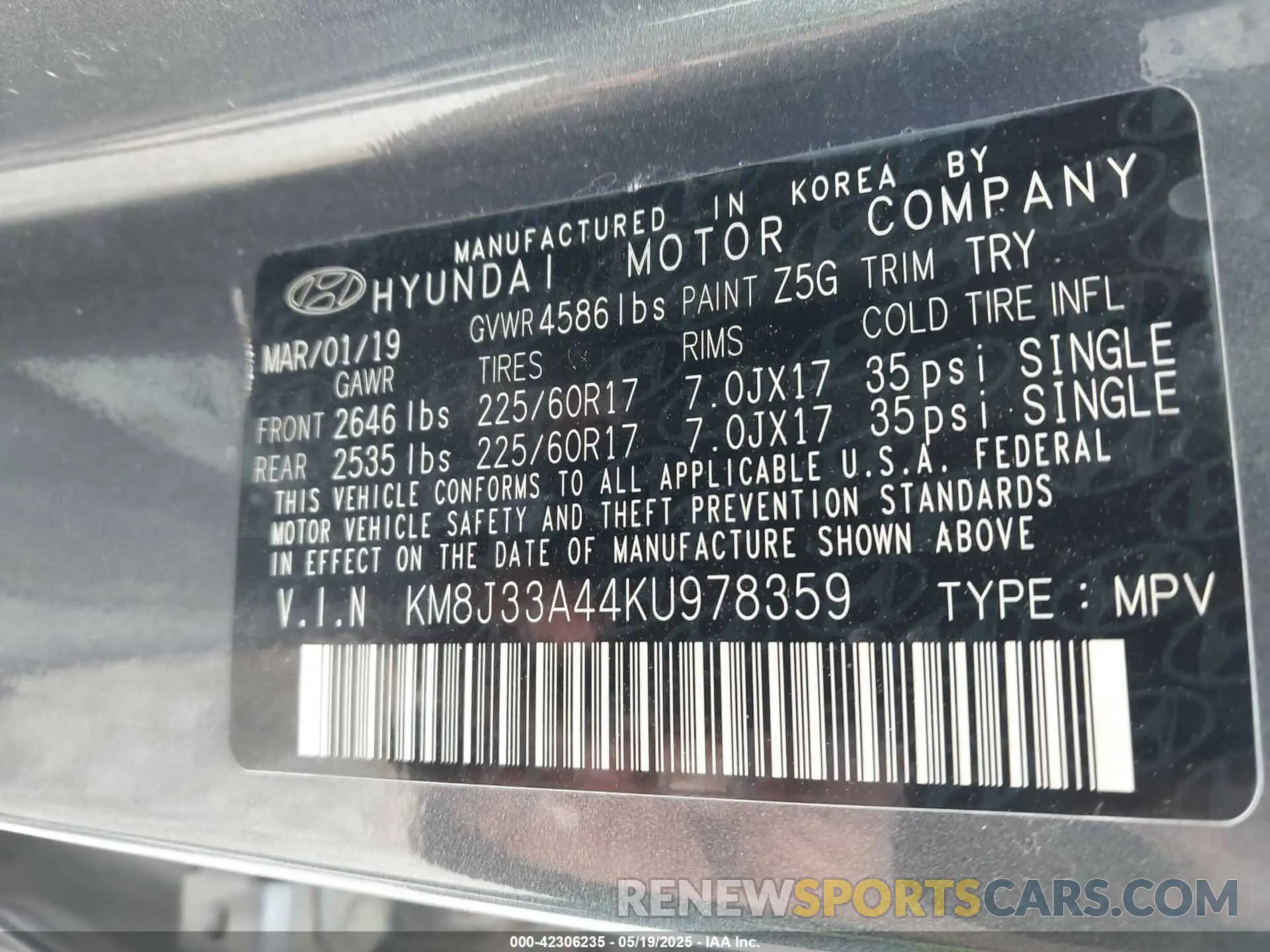 9 Photograph of a damaged car KM8J33A44KU978359 HYUNDAI TUCSON 2019