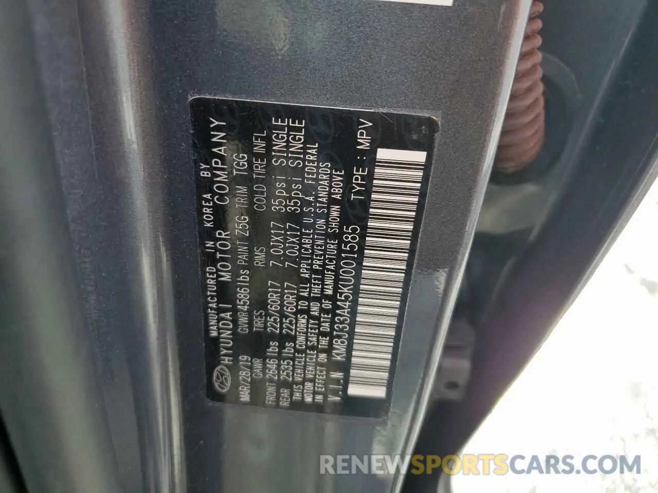 13 Photograph of a damaged car KM8J33A45KU001585 HYUNDAI TUCSON 2019