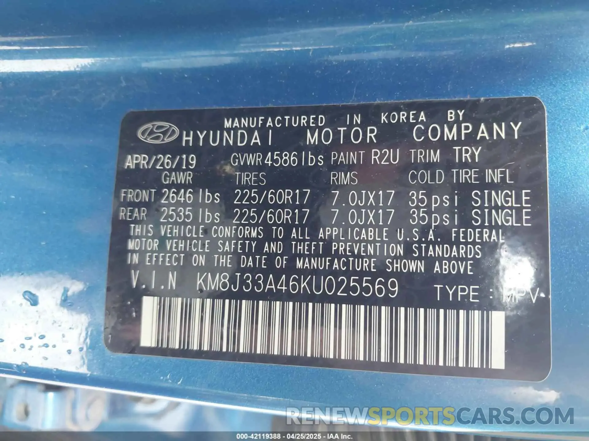 9 Photograph of a damaged car KM8J33A46KU025569 HYUNDAI TUCSON 2019