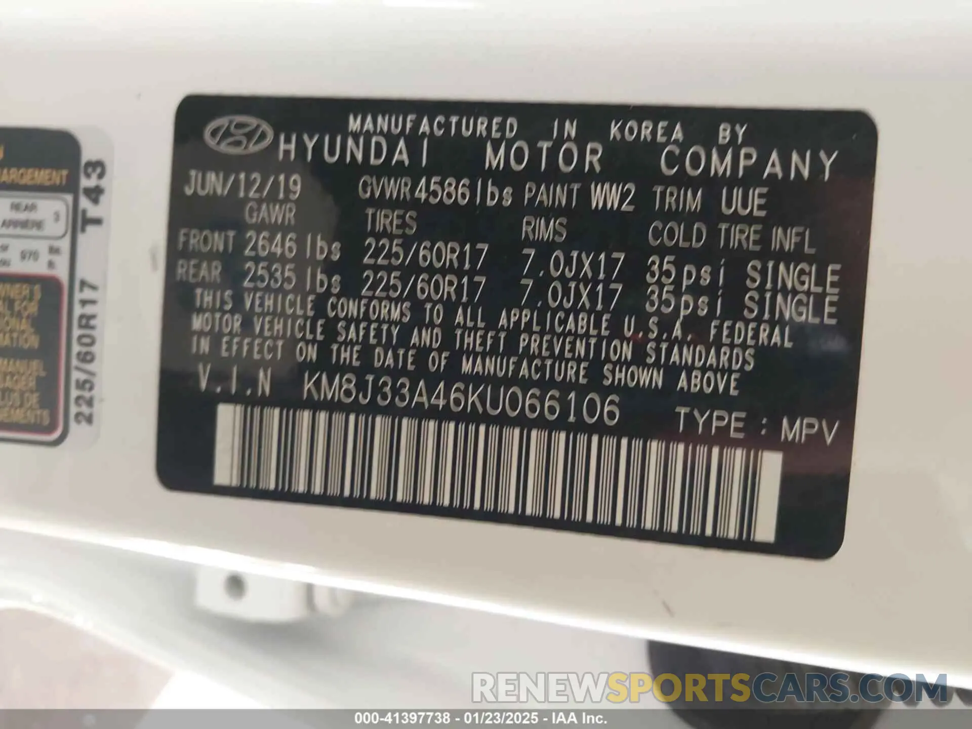 9 Photograph of a damaged car KM8J33A46KU066106 HYUNDAI TUCSON 2019