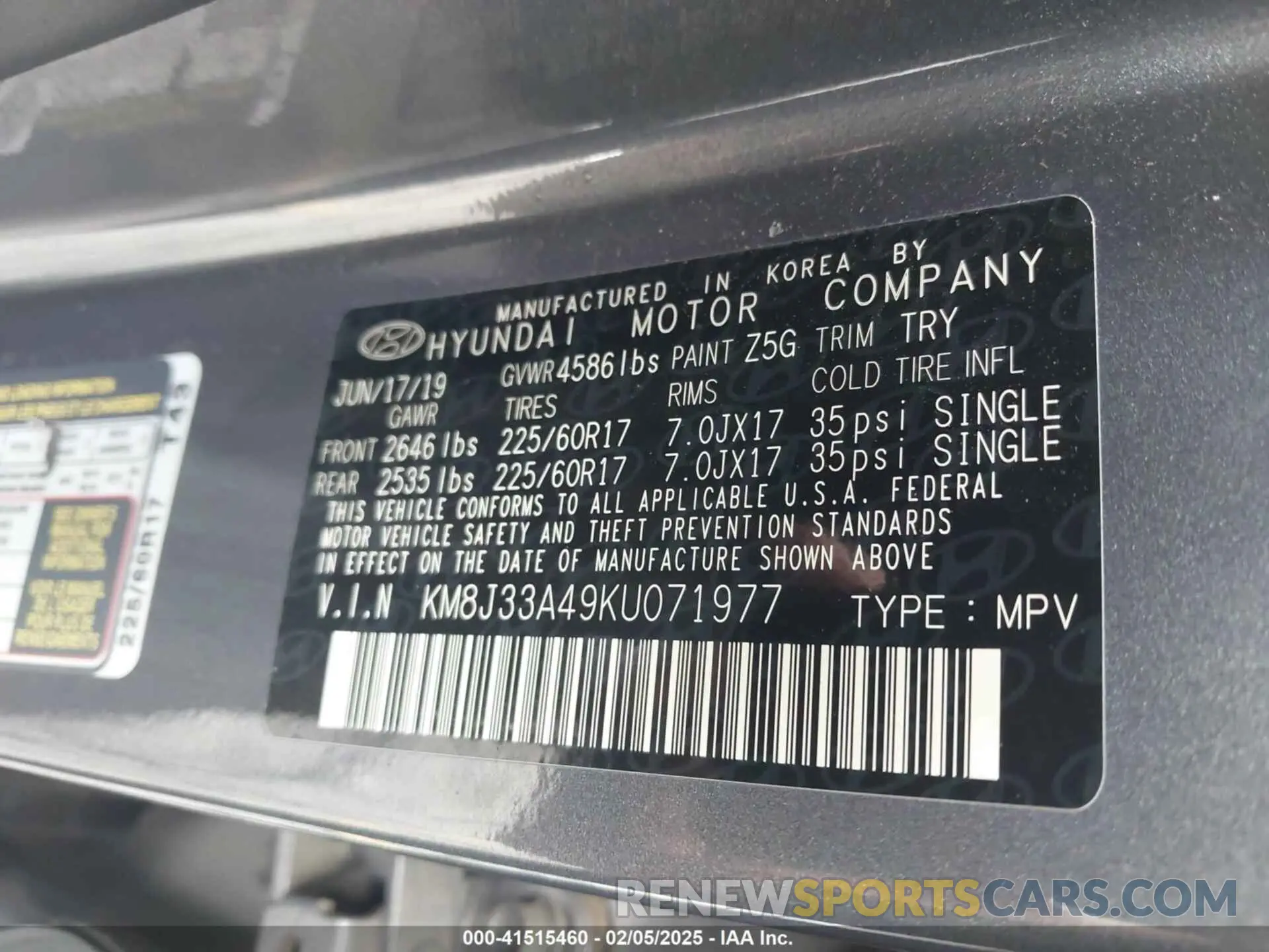 9 Photograph of a damaged car KM8J33A49KU071977 HYUNDAI TUCSON 2019