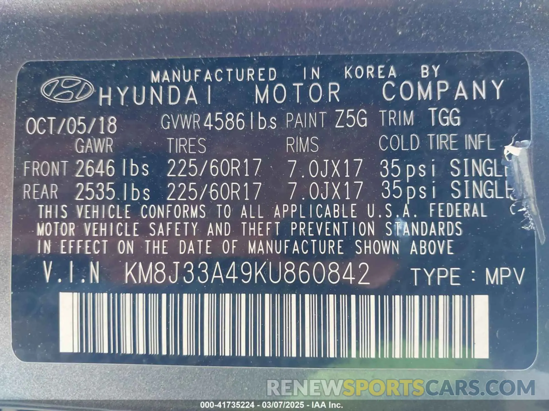 9 Photograph of a damaged car KM8J33A49KU860842 HYUNDAI TUCSON 2019