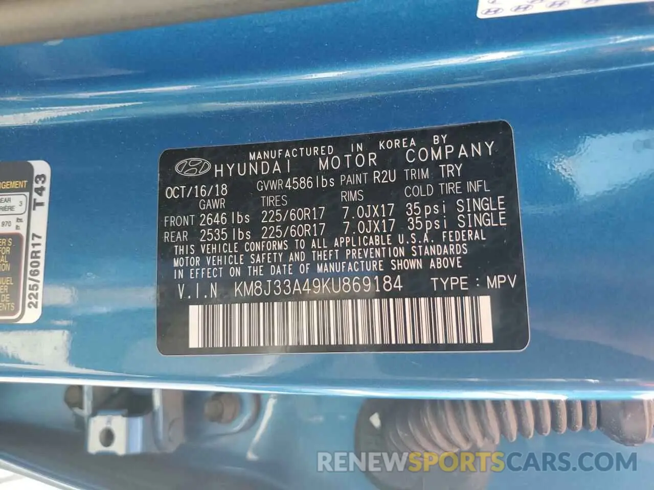 13 Photograph of a damaged car KM8J33A49KU869184 HYUNDAI TUCSON 2019