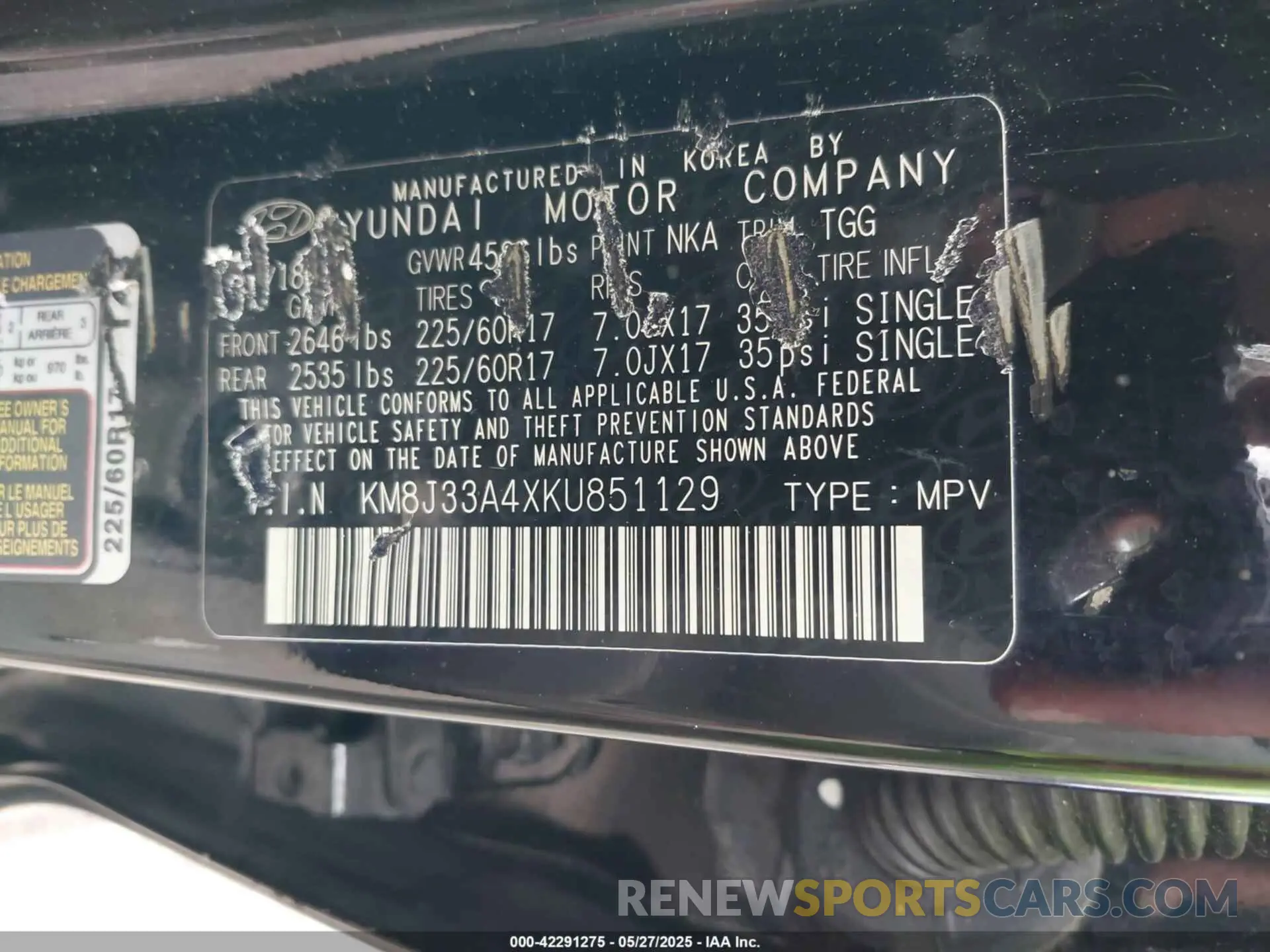 9 Photograph of a damaged car KM8J33A4XKU851129 HYUNDAI TUCSON 2019
