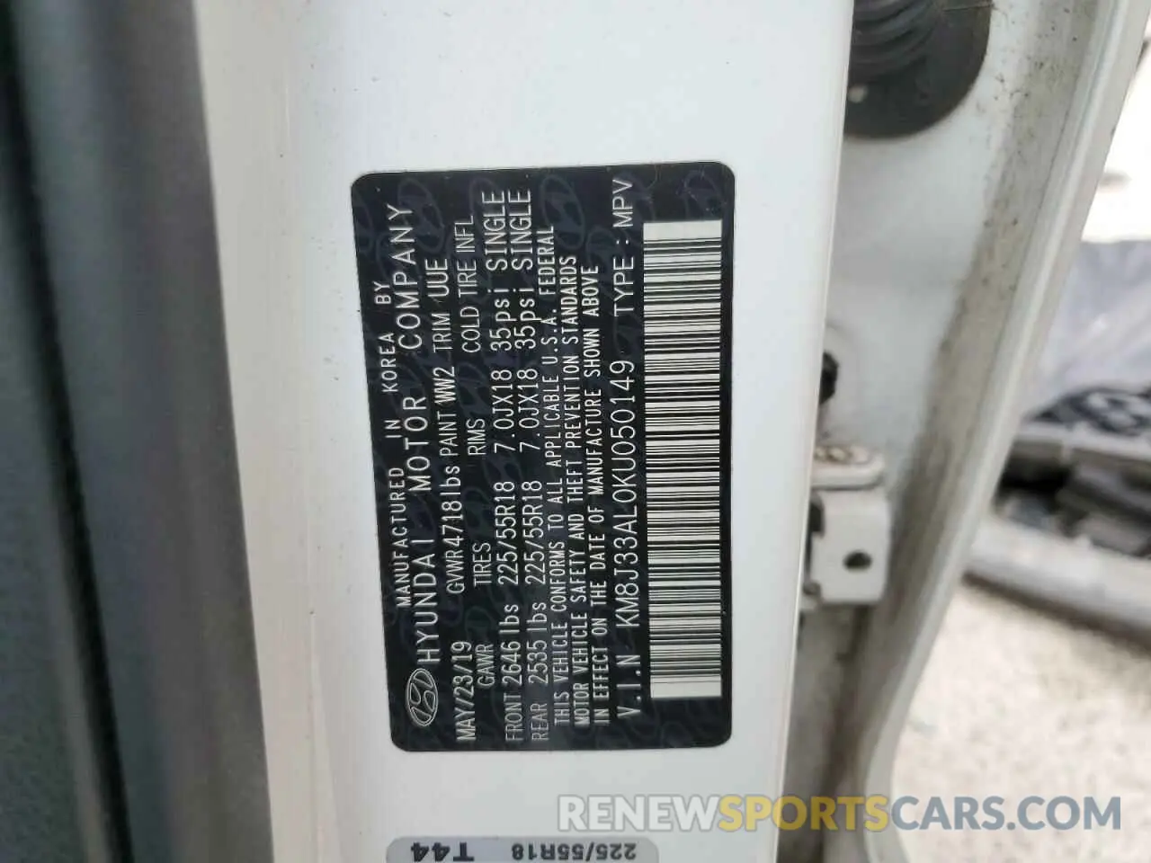 14 Photograph of a damaged car KM8J33AL0KU050149 HYUNDAI TUCSON 2019