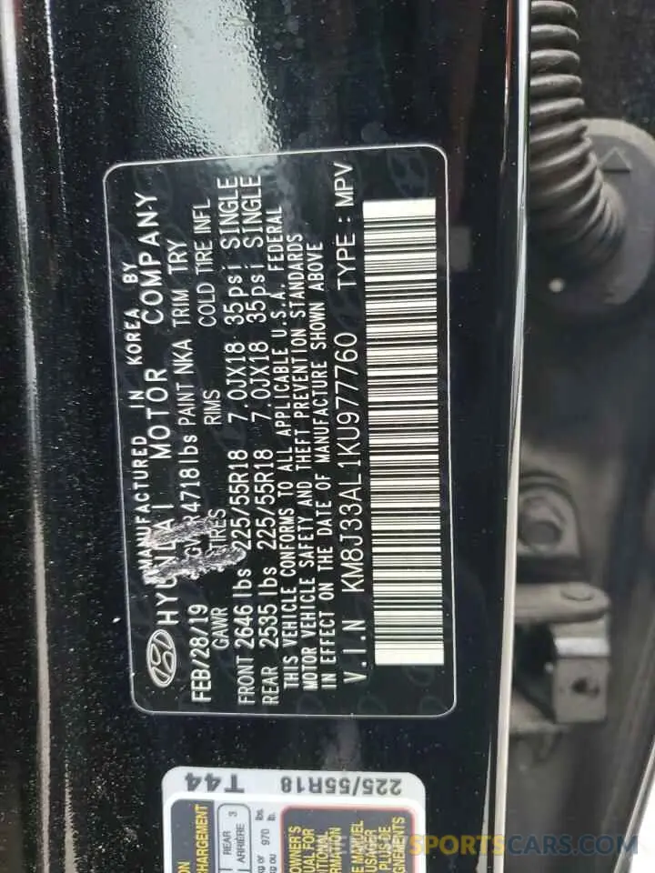 13 Photograph of a damaged car KM8J33AL1KU977760 HYUNDAI TUCSON 2019