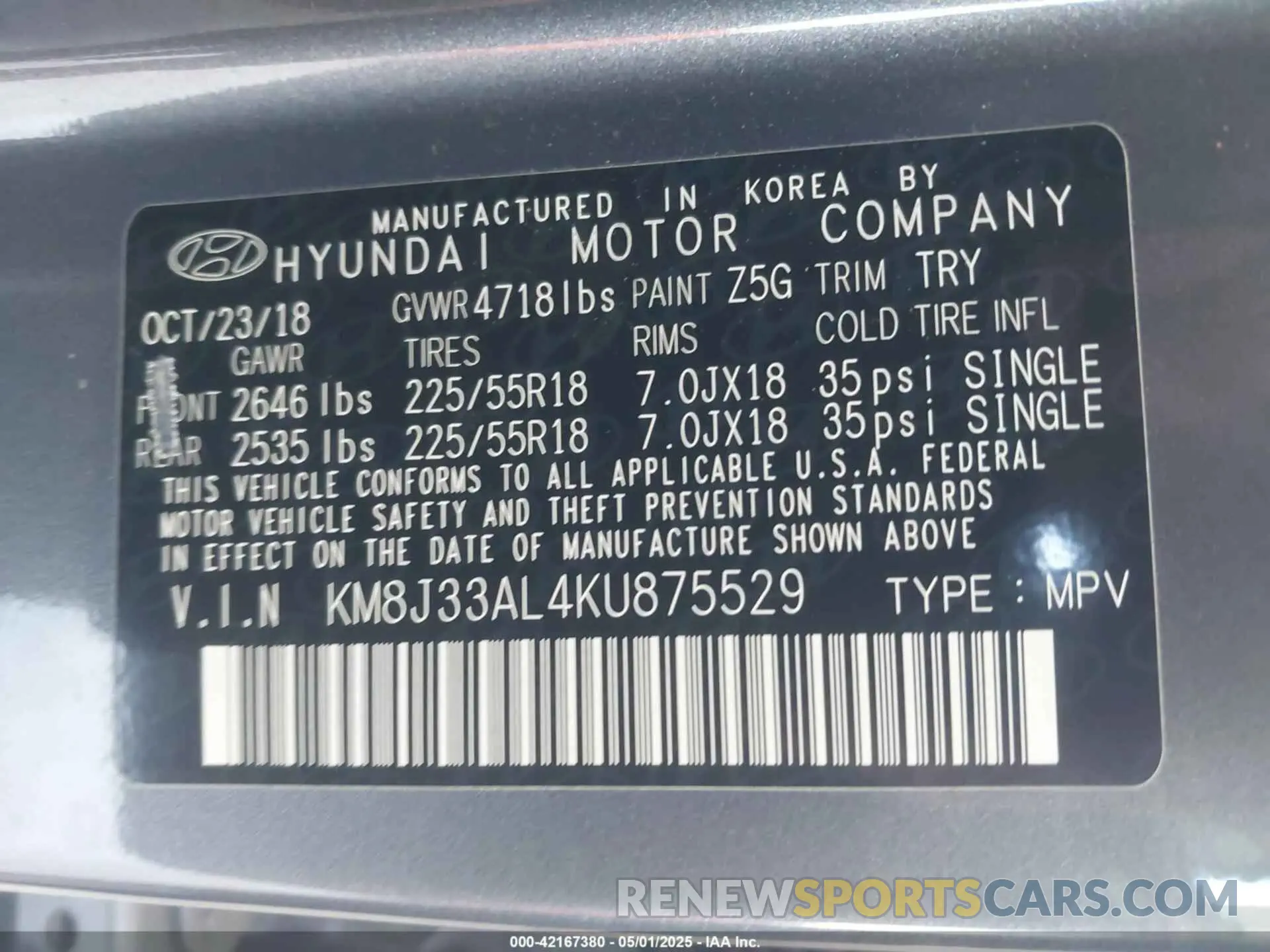 9 Photograph of a damaged car KM8J33AL4KU875529 HYUNDAI TUCSON 2019