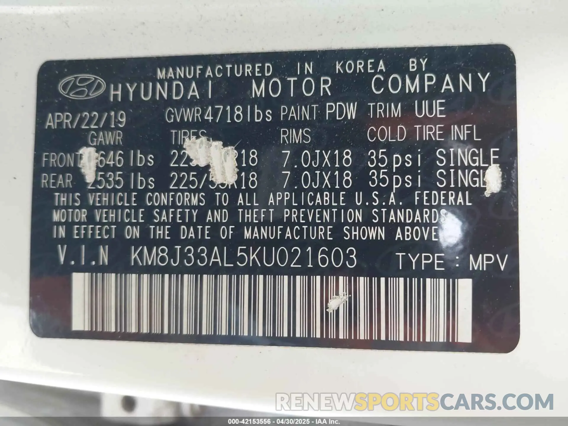 9 Photograph of a damaged car KM8J33AL5KU021603 HYUNDAI TUCSON 2019