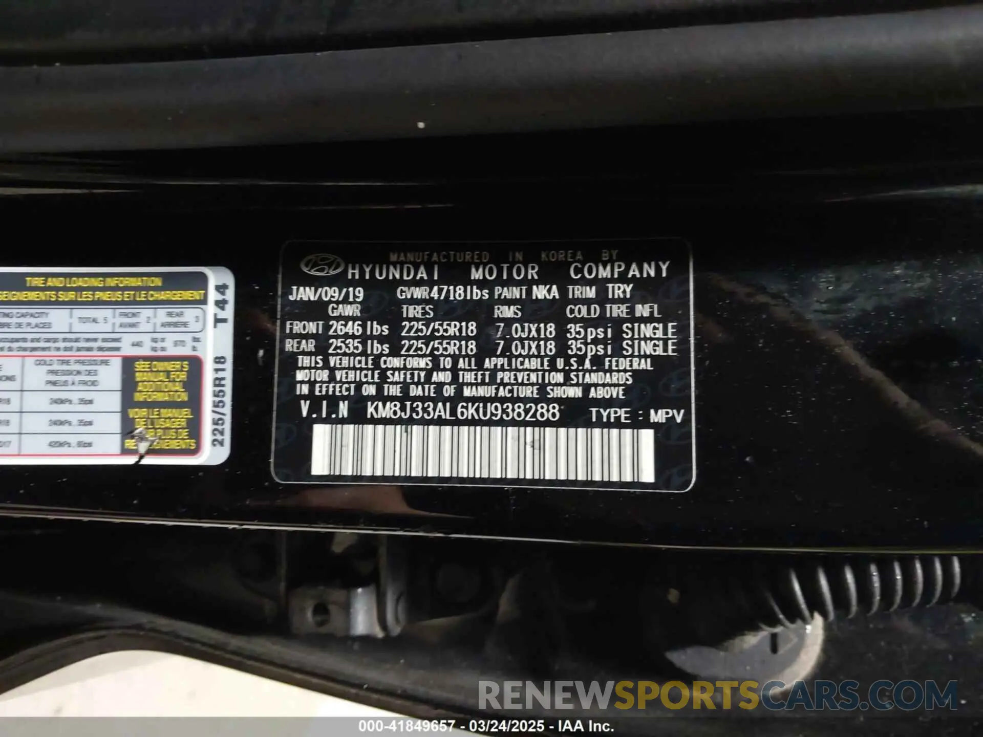 9 Photograph of a damaged car KM8J33AL6KU938288 HYUNDAI TUCSON 2019