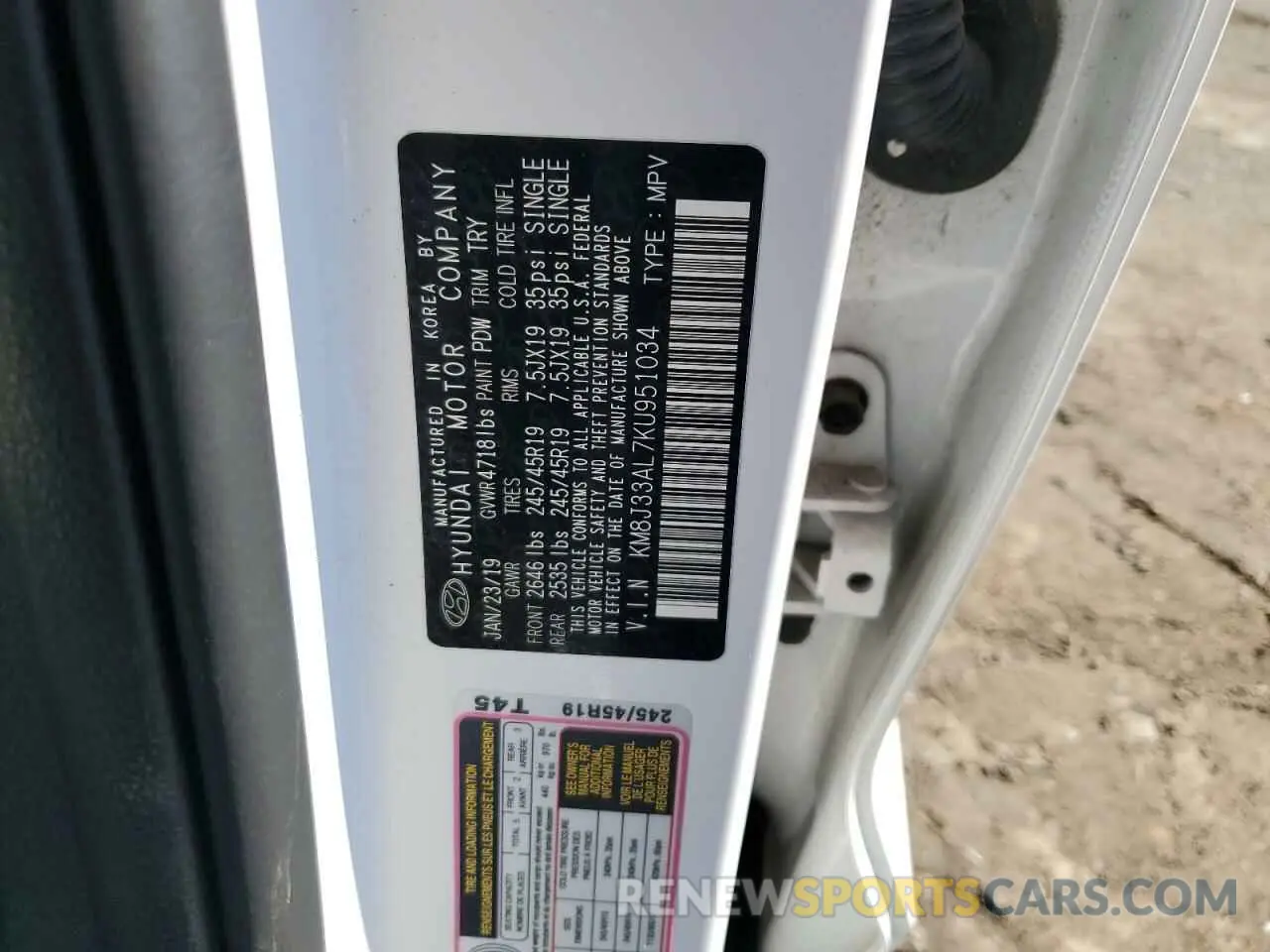 13 Photograph of a damaged car KM8J33AL7KU951034 HYUNDAI TUCSON 2019